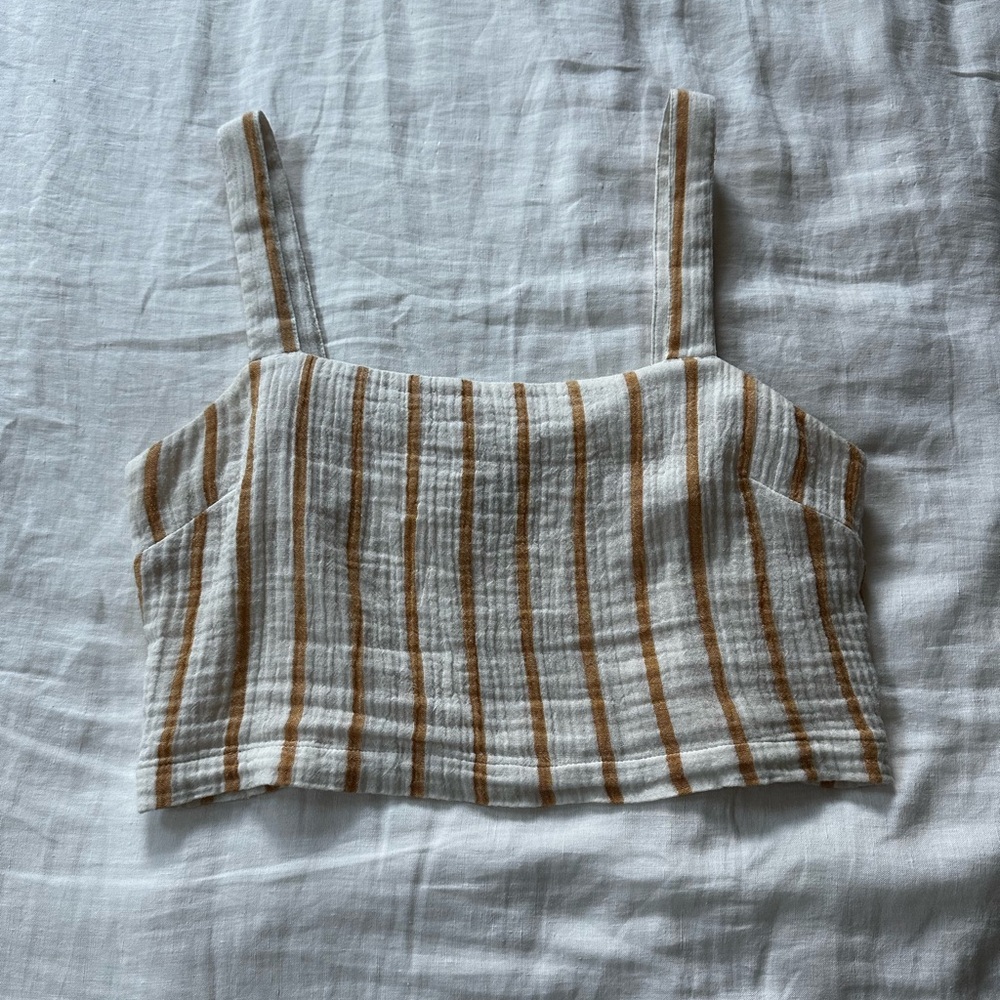 Rip Curl Off White and Orange Striped Crop Top 100% Cotton